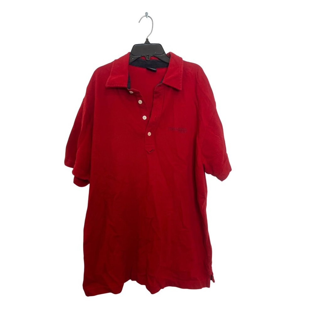 vintage Tommy Jeans Red Polo Shirt XL 100% Cotton Casual Short Sleeve Embroidere